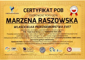 Certyfikat POB - Osobowość roku 2016